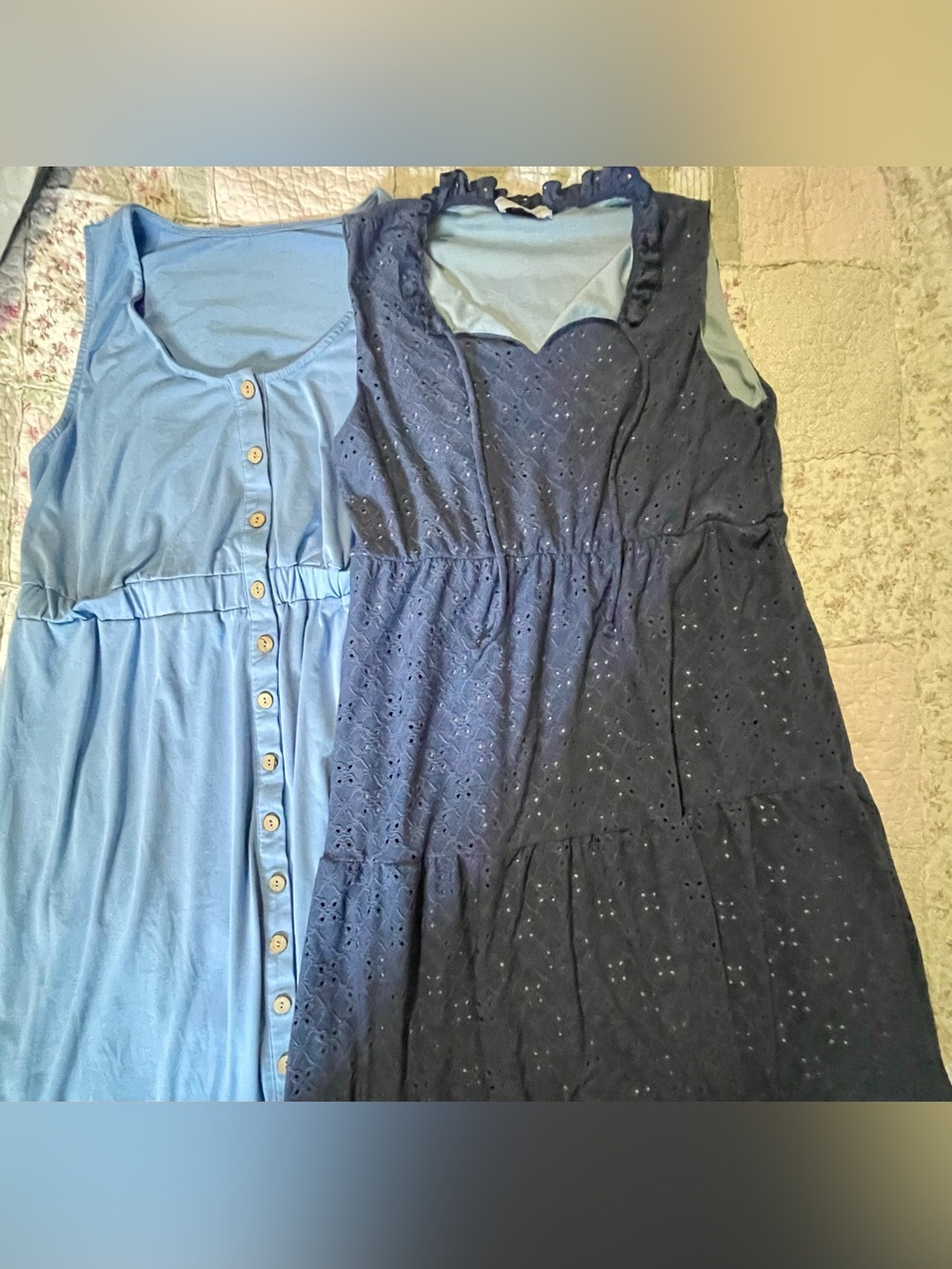 Women's Sleeveless Maxi Dress (Light Blue & Navy)